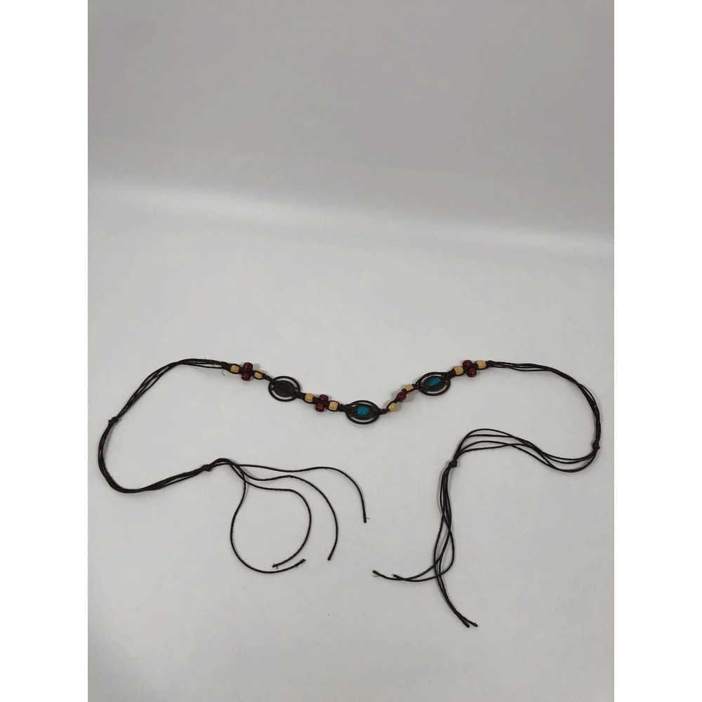 Braided Leather Western Cord Belt Brown Turquoise Boho Western Rodeo Country